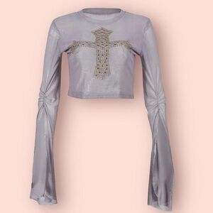 Y2K butterfly wings crop top with a cross and flare long sleeves size S